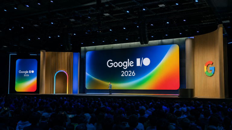 Google I/O 2026 keynote stage with Gemini AI and Android announcements