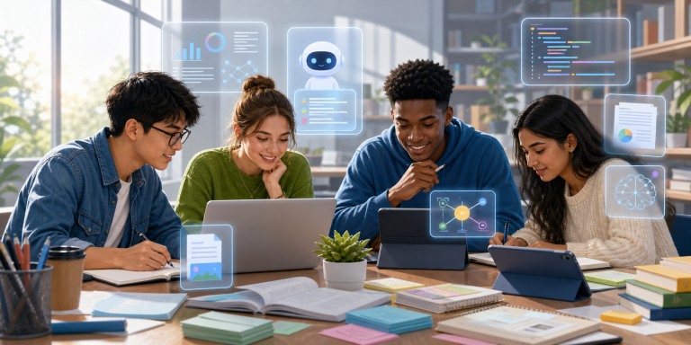 Best AI tools for students in 2026 with students using AI study apps